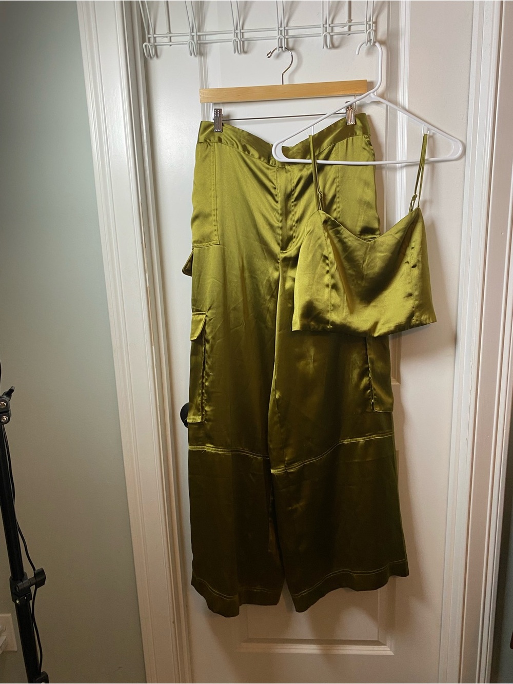 House of Harlow 1960 Satin Wide-Leg Pants & Crop Top Set